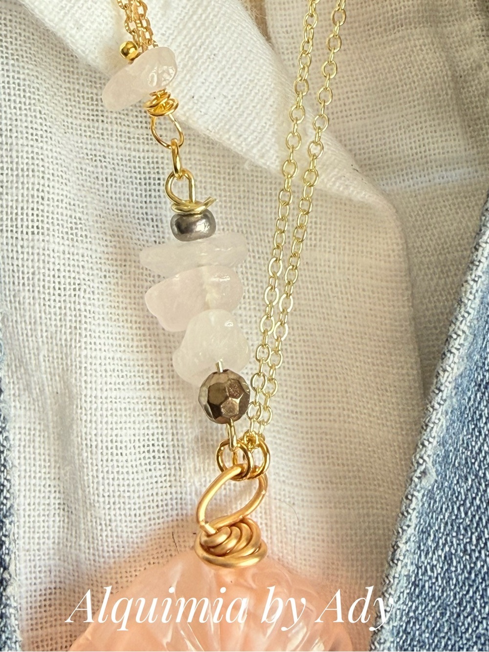 Summer beaded Pink Rose Quartz Nautilus Tassel Necklace - Picture 6 of 11